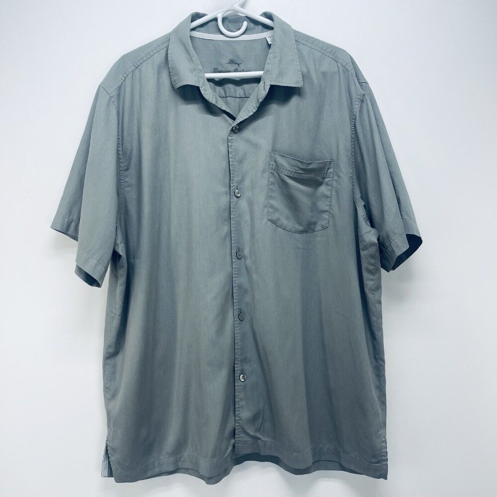 Tomy Bahama Camp Shirt Size XL Men’s Hawaian Herrigbone Gray Long Sleeve